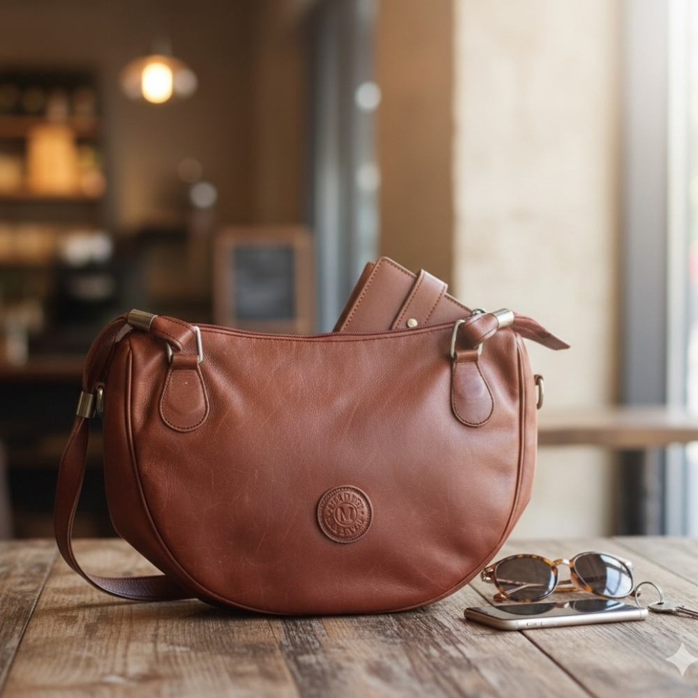 Vintage Medici Firenze Italian brown leather double handle shoulder bag